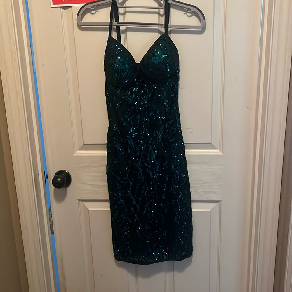Dark Green Sequin homecoming dress